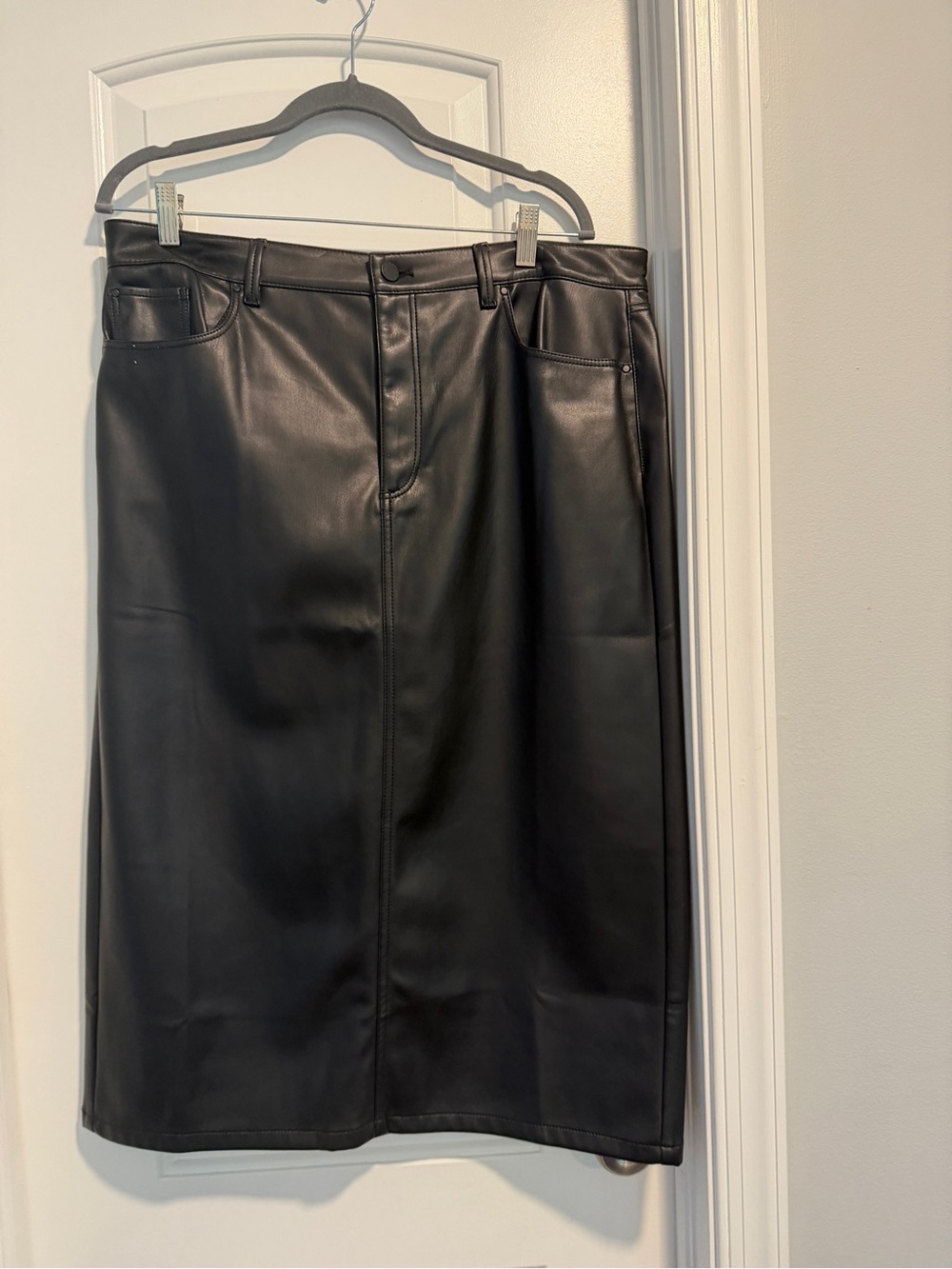Ann Taylor Black Faux Leather Midi Skirt